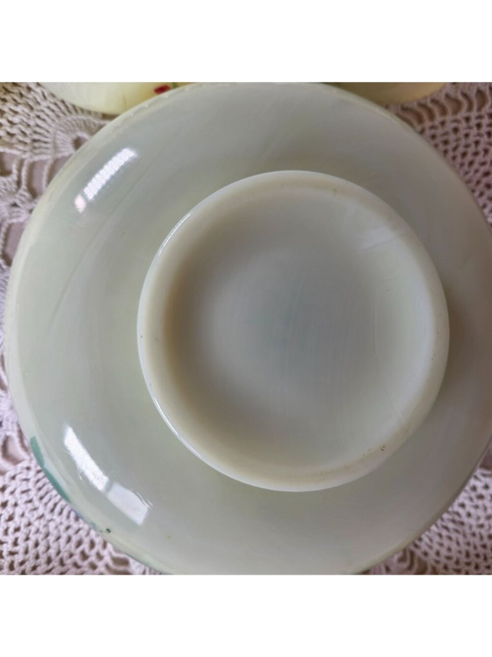 Antique Jefferson Optic Custard Glass Berry Bowl Set 7 Pc Hand Painted Roses Gol - Picture 15 of 15